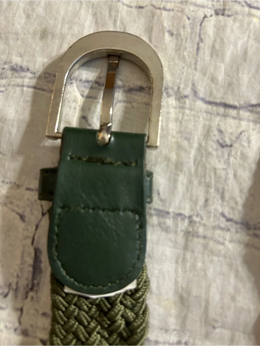 LOT OF (2) STRETCH BELTS OLIVE GREEN AND TAN SILVER TONE & ANTIQUE BUCKLES MEN